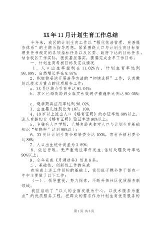 XX年11月计划生育工作总结