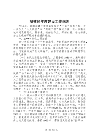 城建局年度建设工作规划