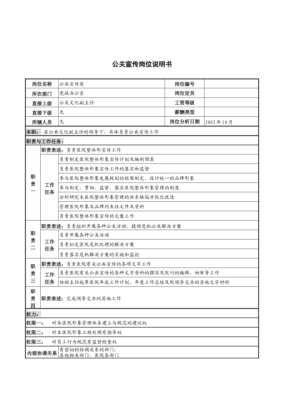 湖北新华医院党政办公室公关宣传岗位说明书_第1页