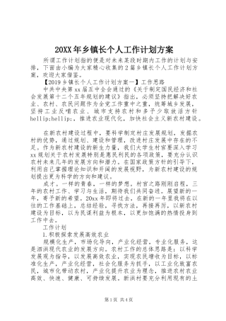 20XX年乡镇长个人工作计划方案