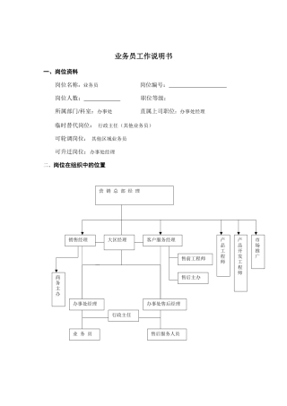 某企业业务员岗位职务说明