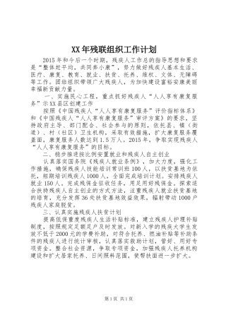 XX年残联组织工作计划
