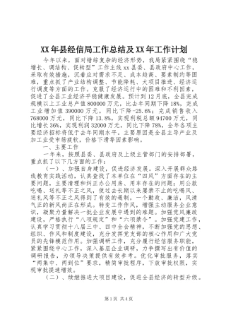 XX年县经信局工作总结及XX年工作计划