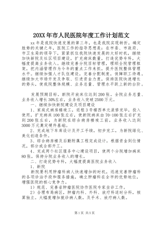 20XX年市人民医院年度工作计划范文