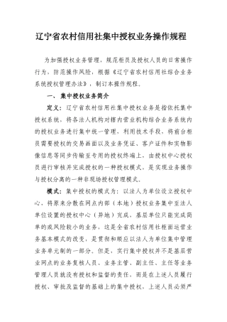 集中授权业务操作规程