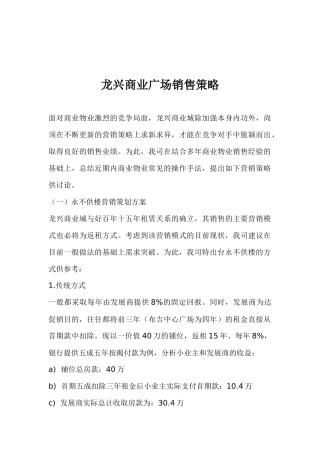 某某商业广场销售策略