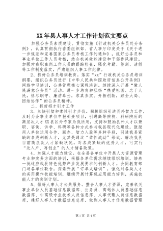 XX年县人事人才工作计划范文要点