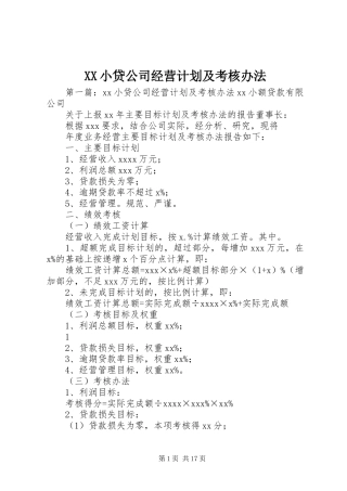 XX小贷公司经营计划及考核办法