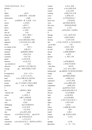 牛津高中英语单词表(单元M1-M4)整理完全汇总 无广告 无背景 更清晰