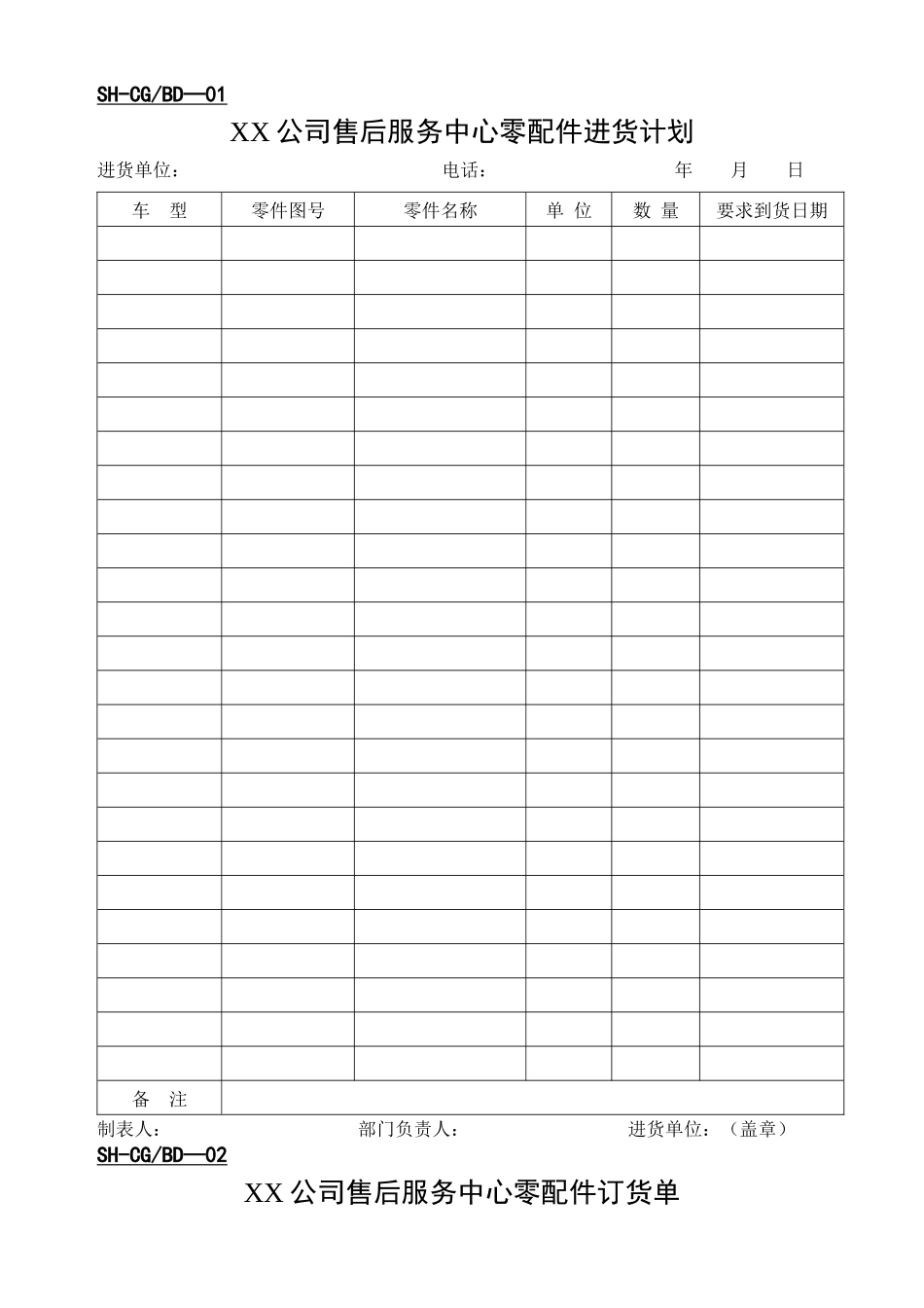 某公司售后采购部管理表格_第1页