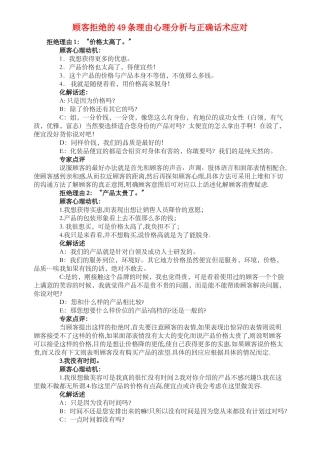 顾客拒绝的49条理由心理分析与正确话术应对