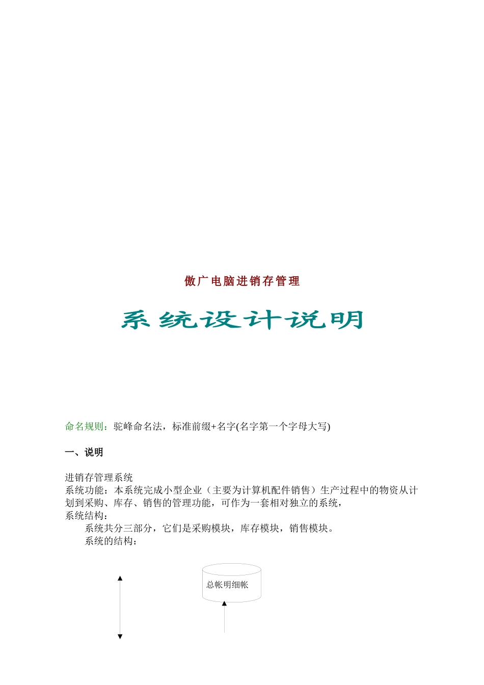 电脑进销存管理系统设计说明_第1页