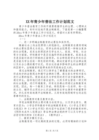 XX年青少年普法工作计划范文