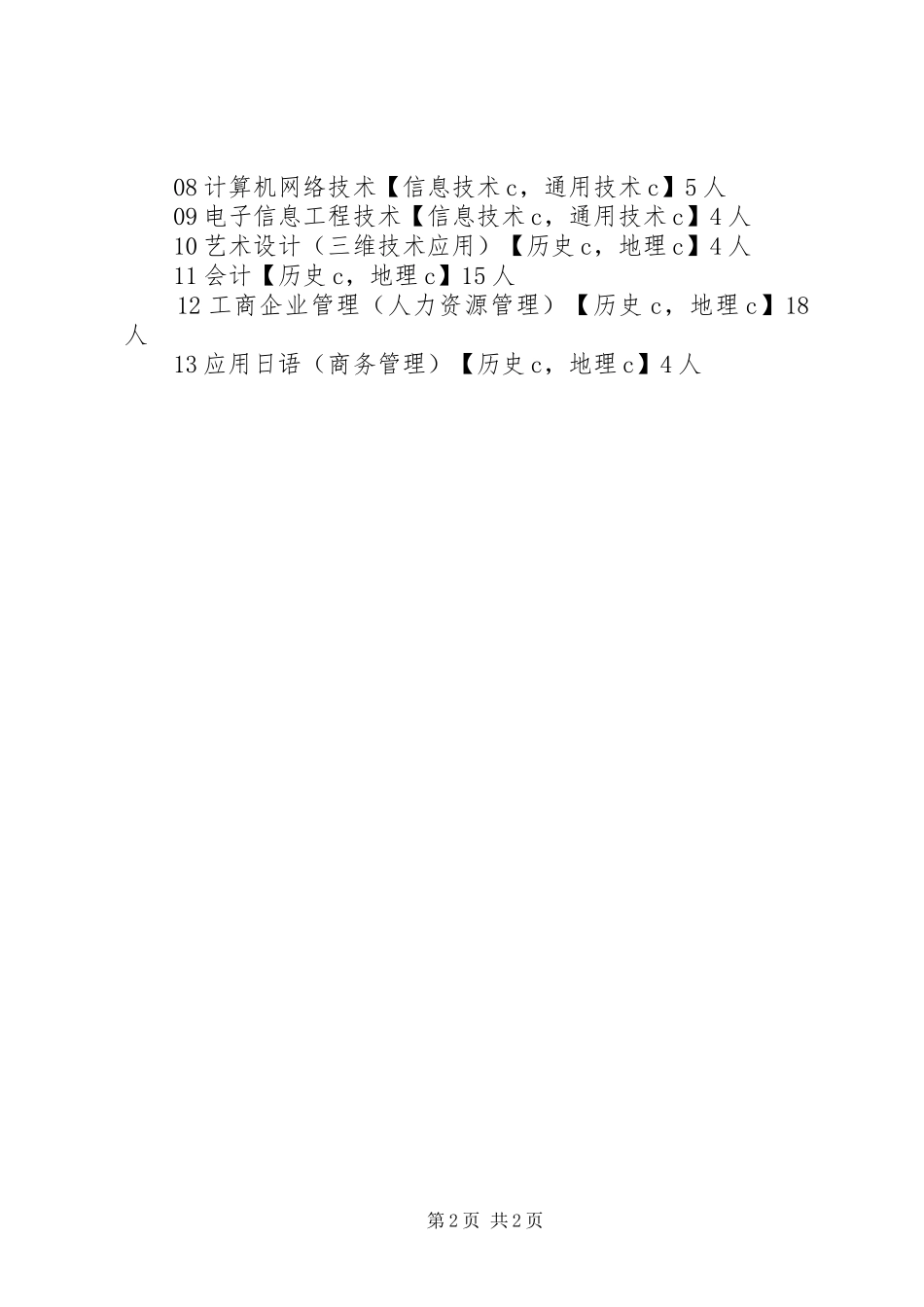 北京专科普通批次征集志愿剩余计划（文史类）_第2页