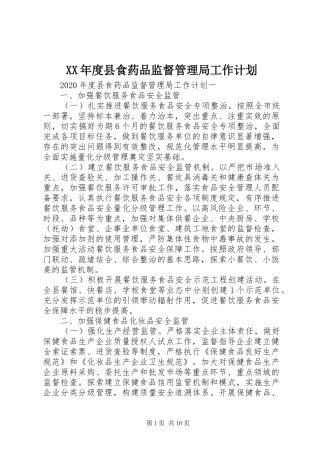 XX年度县食药品监督管理局工作计划