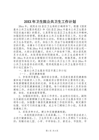20XX年卫生院公共卫生工作计划