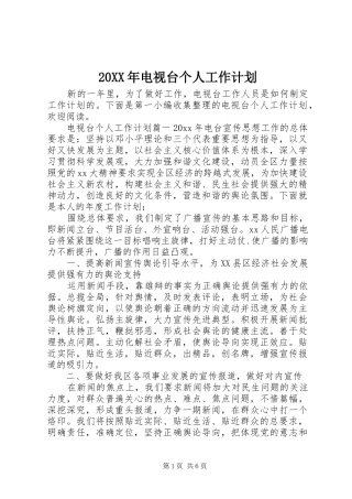 20XX年电视台个人工作计划