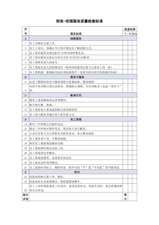 财务部收银服务质量检查标准
