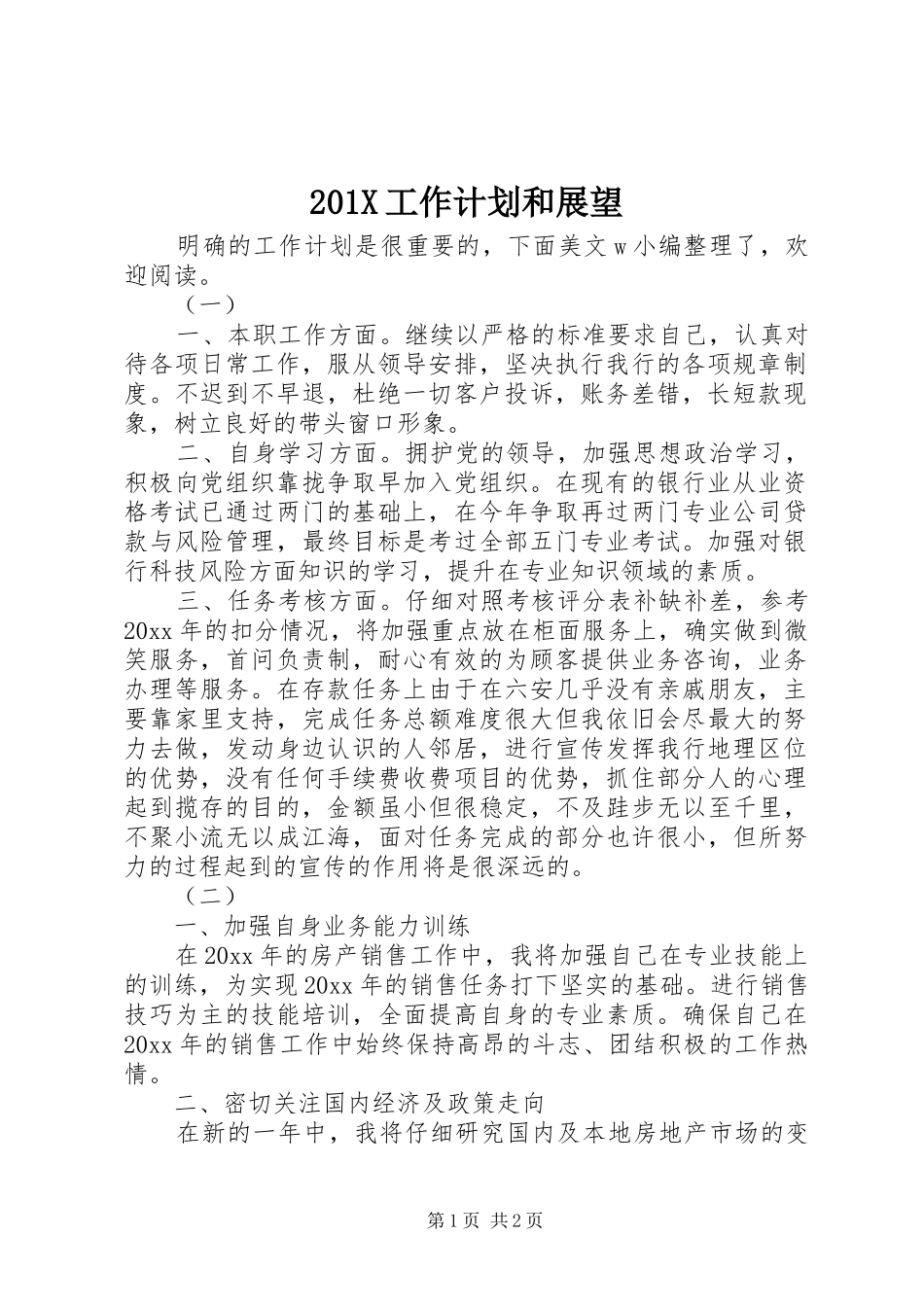 201X工作计划和展望_第1页