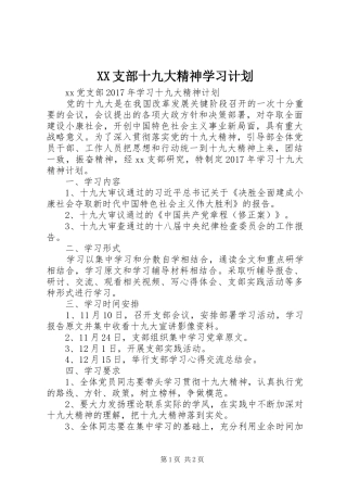 XX支部十九大精神学习计划