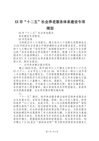 XX市“十二五”社会养老服务体系建设专项规划