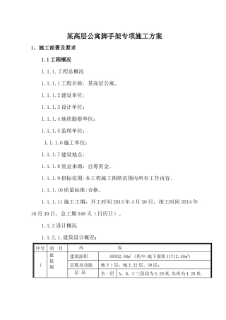 高层公寓脚手架施工方案1