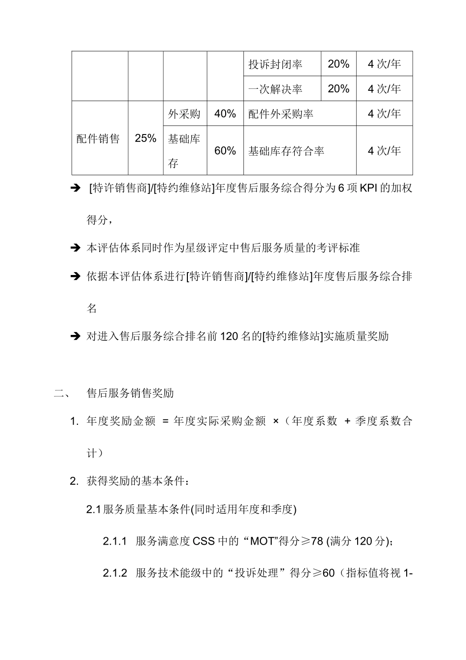 某某年度大众汽车售后服务评估办法及商务政策_第2页