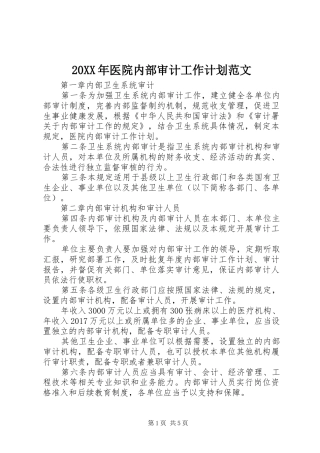 20XX年医院内部审计工作计划范文