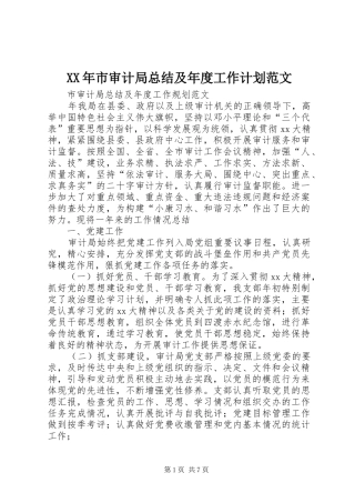 XX年市审计局总结及年度工作计划范文