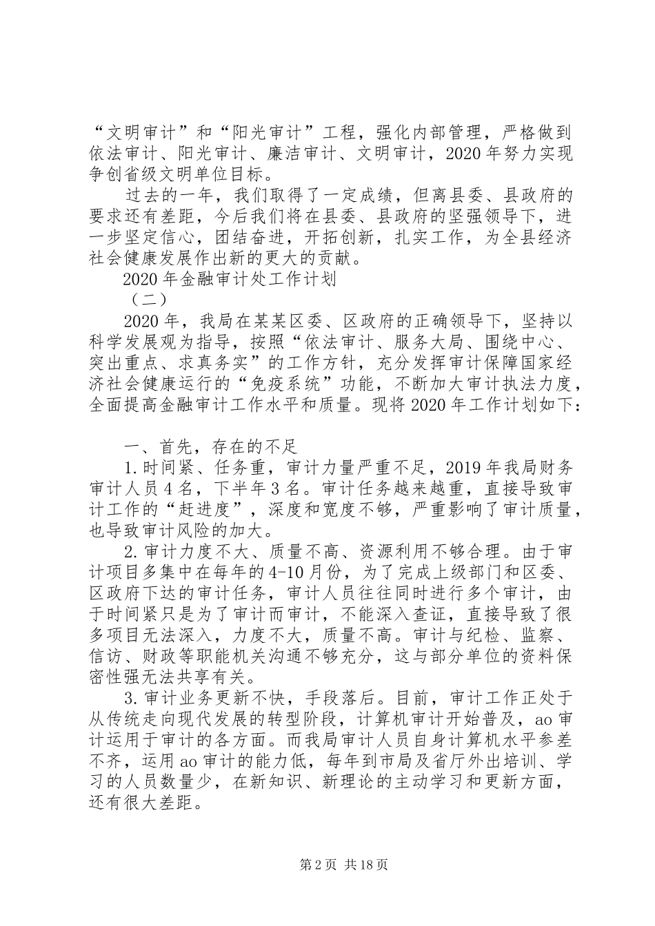 XX年金融审计处年度工作计划_第2页