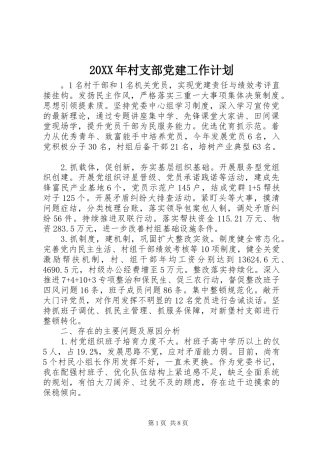 20XX年村支部党建工作计划