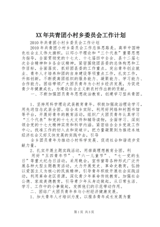 XX年共青团小村乡委员会工作计划