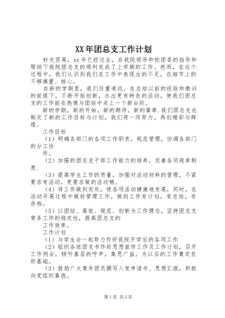 XX年团总支工作计划