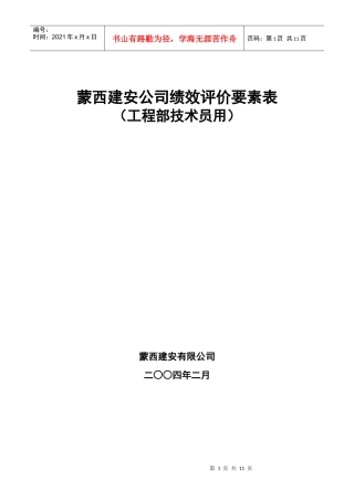 工程部技术员绩效评价要素表(公司)