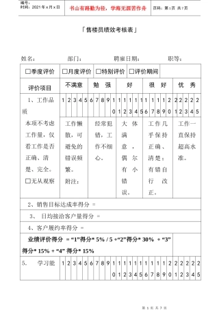 「售楼员绩效考核表」