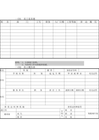 人事行政管理表格C横表格
