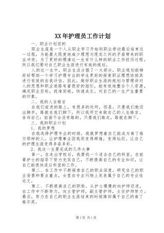XX年护理员工作计划