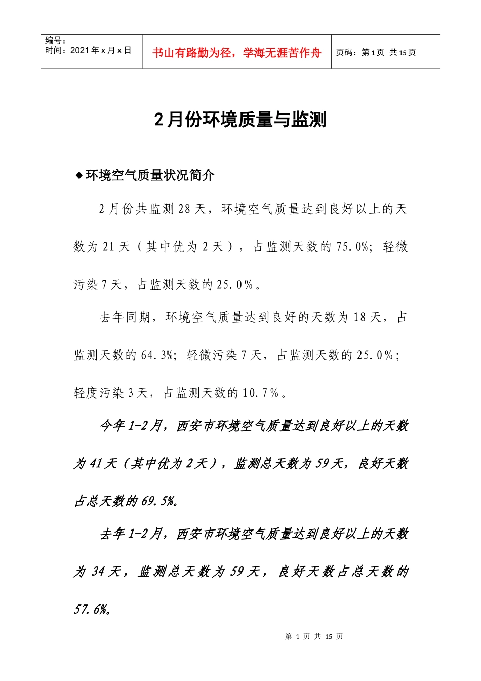 人力资源-20221-2月份环境质量与监测_第1页