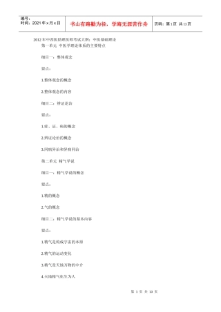 人力资源-2022XXXX年中西医助理医师考试大纲