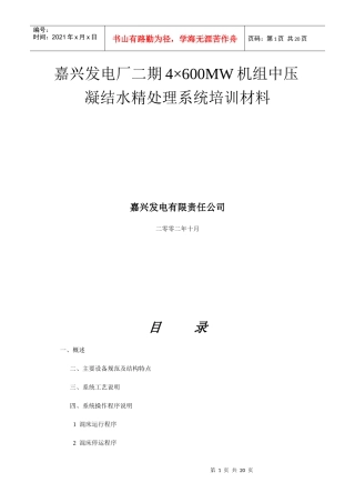 嘉兴发电厂二期4×600mw机组中压凝结水精处理系统培训材料