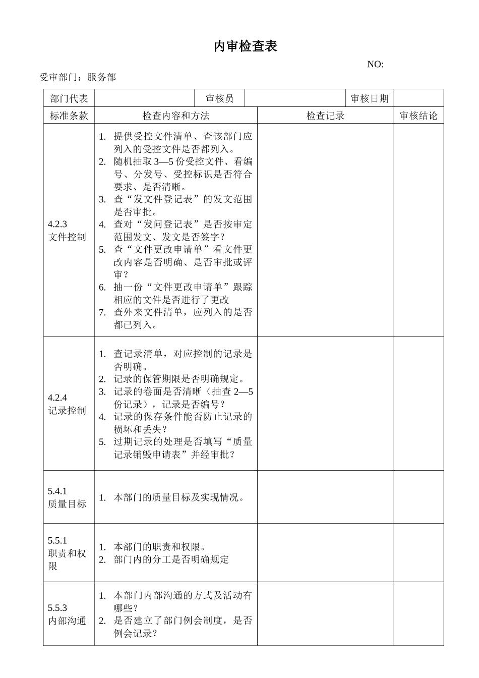 检查表（服务部）_第1页