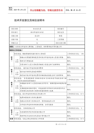 企业技术开发部文员岗位说明书1
