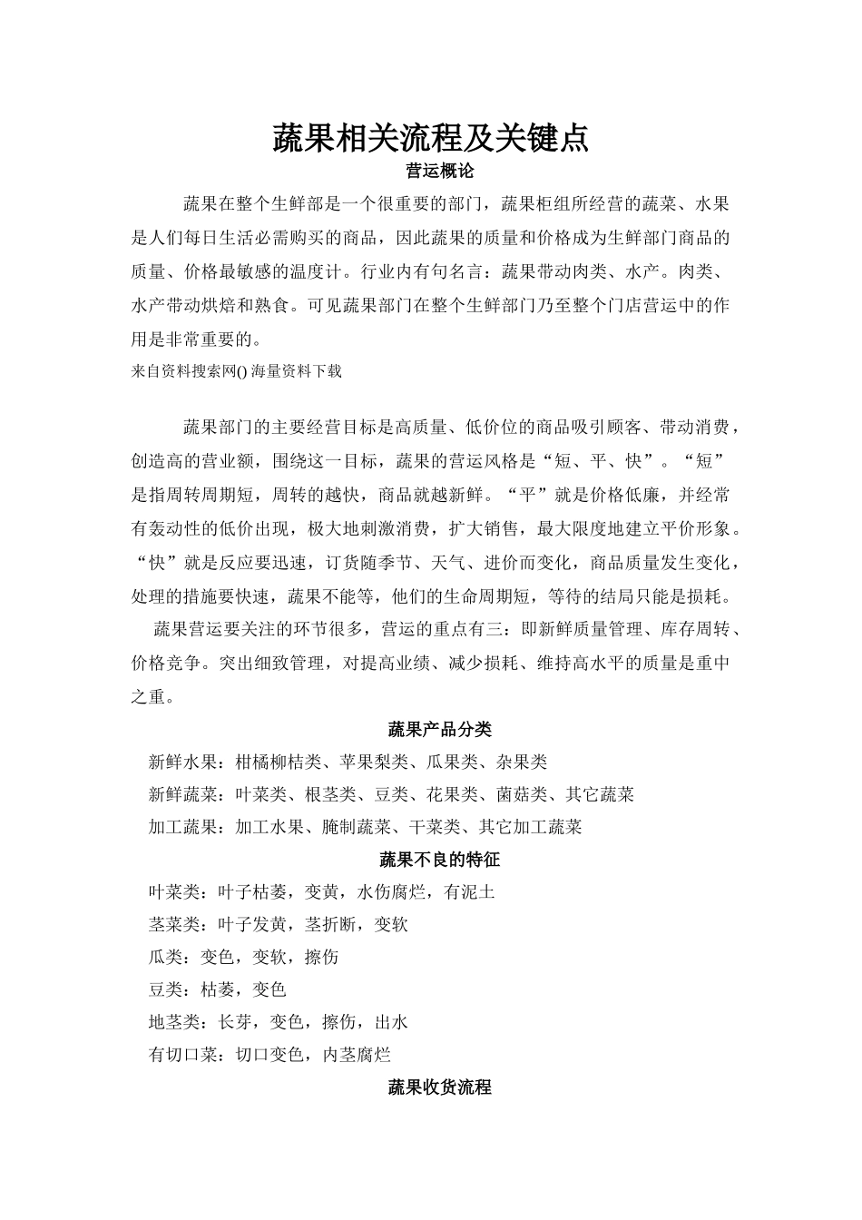 超市连锁商超生鲜部蔬果相关流程及关键点_第1页