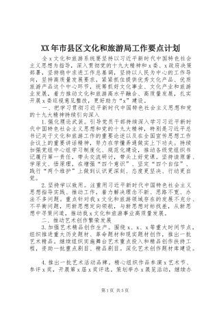 XX年市县区文化和旅游局工作要点计划
