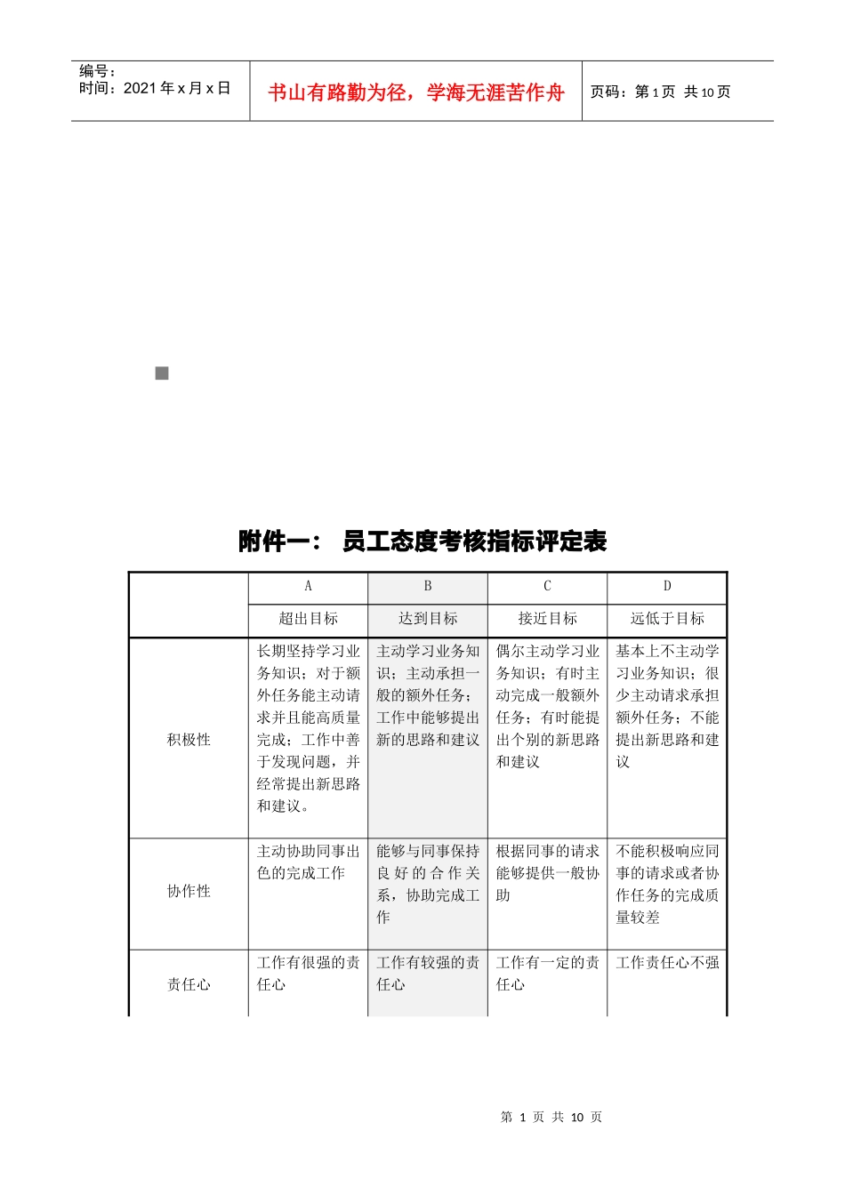 员工考核指标评定表_第1页