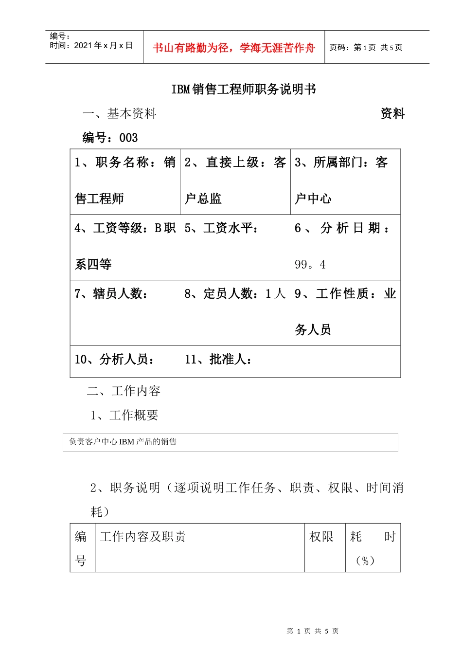 人力资源-2022IBM销售工程师职务说明书(1)_第1页