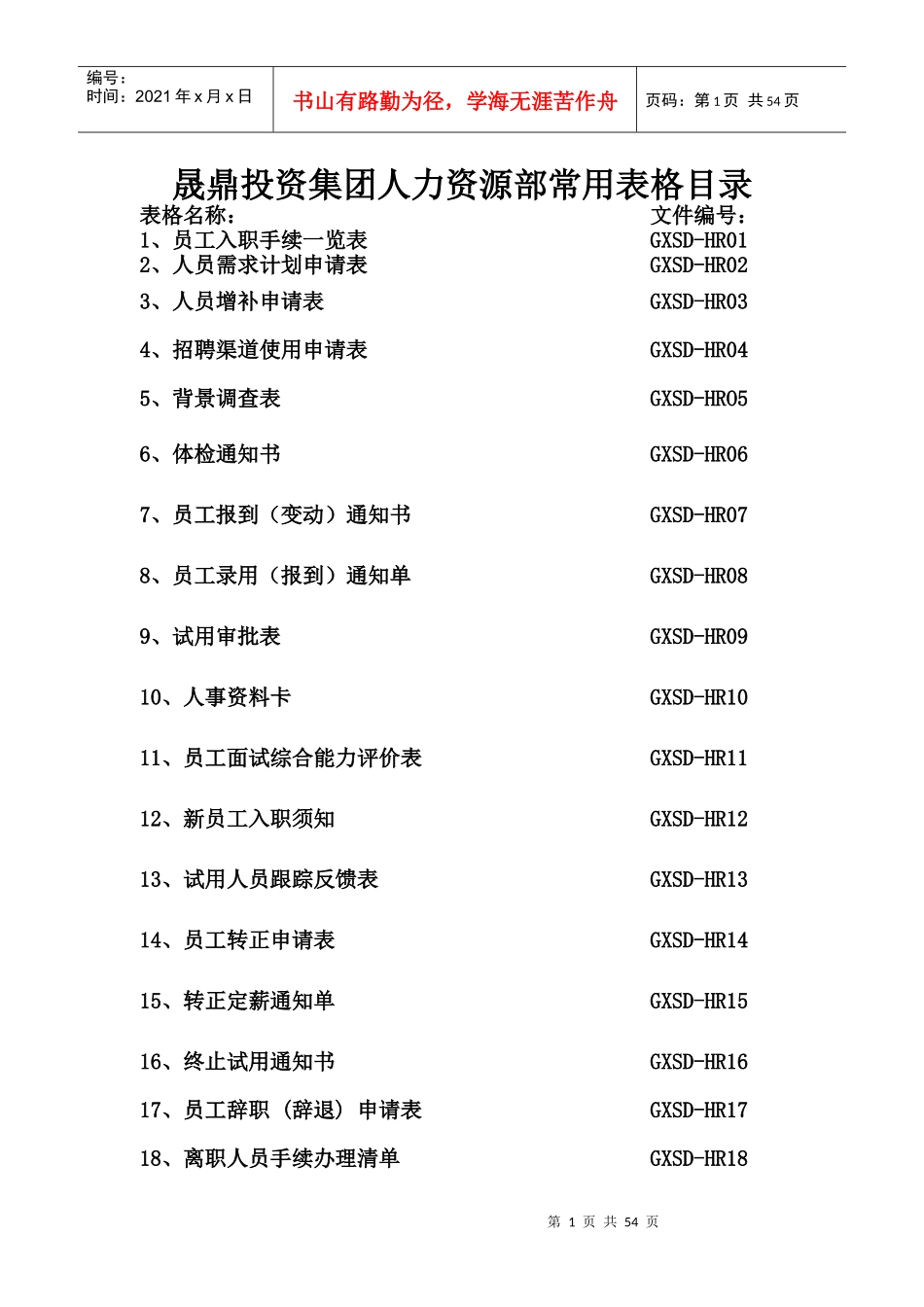 XXXX管理规范附表(人事卡)1_第1页