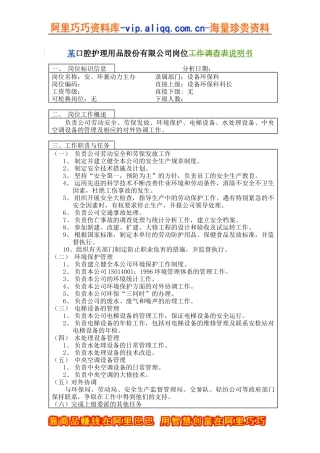 安、环兼动力岗位说明书