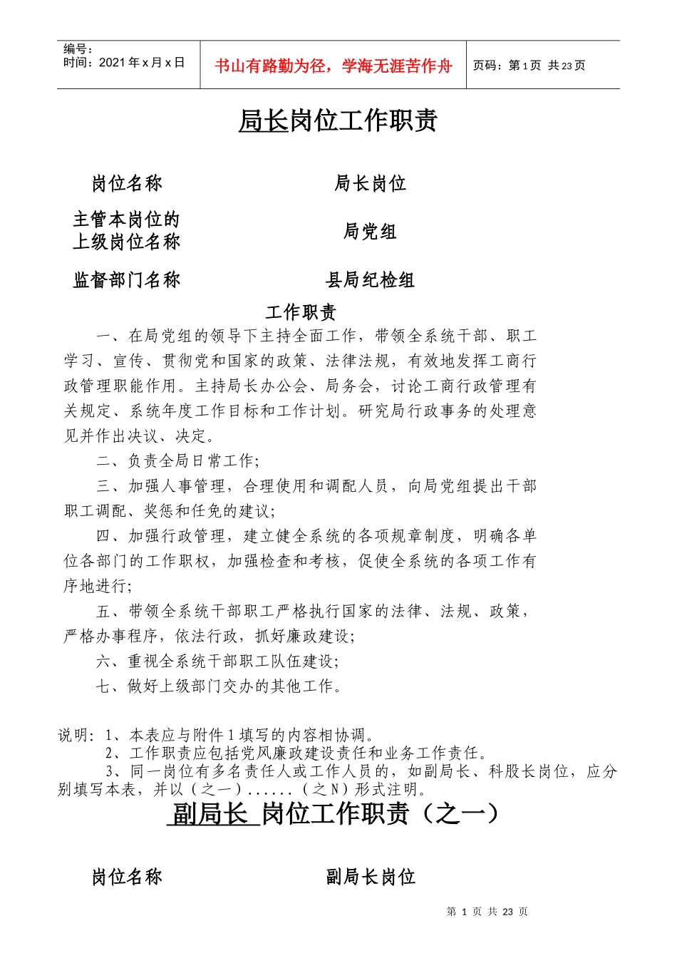 工商局机关岗位工作职责_第1页