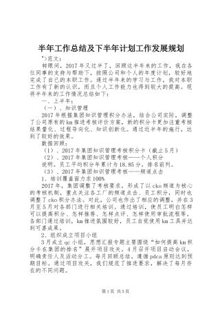 半年工作总结及下半年计划工作发展规划